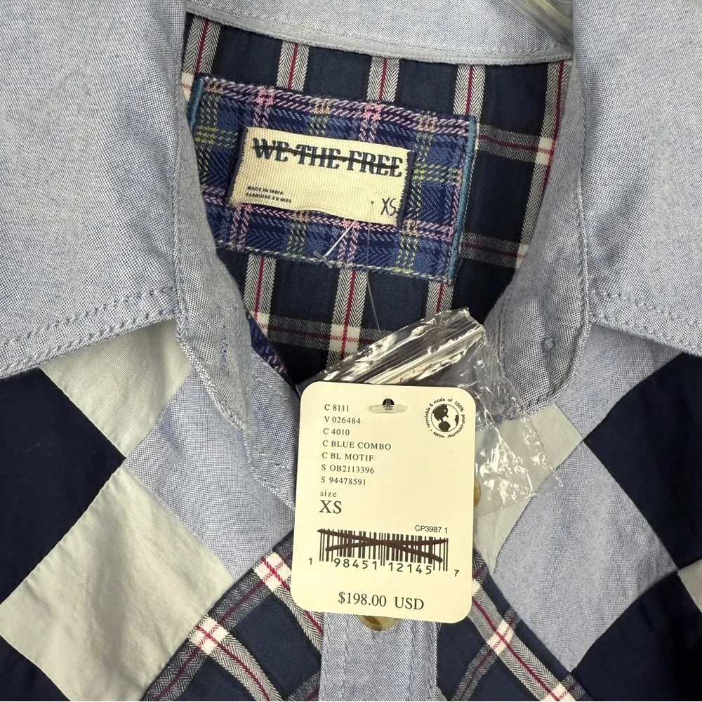 Free People Rare Argyle Plaid Quilt Button Oversized Shirt - Picture 6 of 7